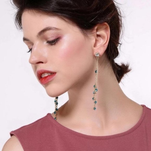 925 Silver Long Multi Chain Dangling Stars In The Sky Earrings - Picture 5 of 5